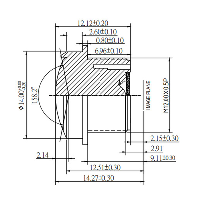 1G3P 짧은 버전 자동차 카메라 렌즈 EFL1.2mm F/NO2.4 방수성 IP69K